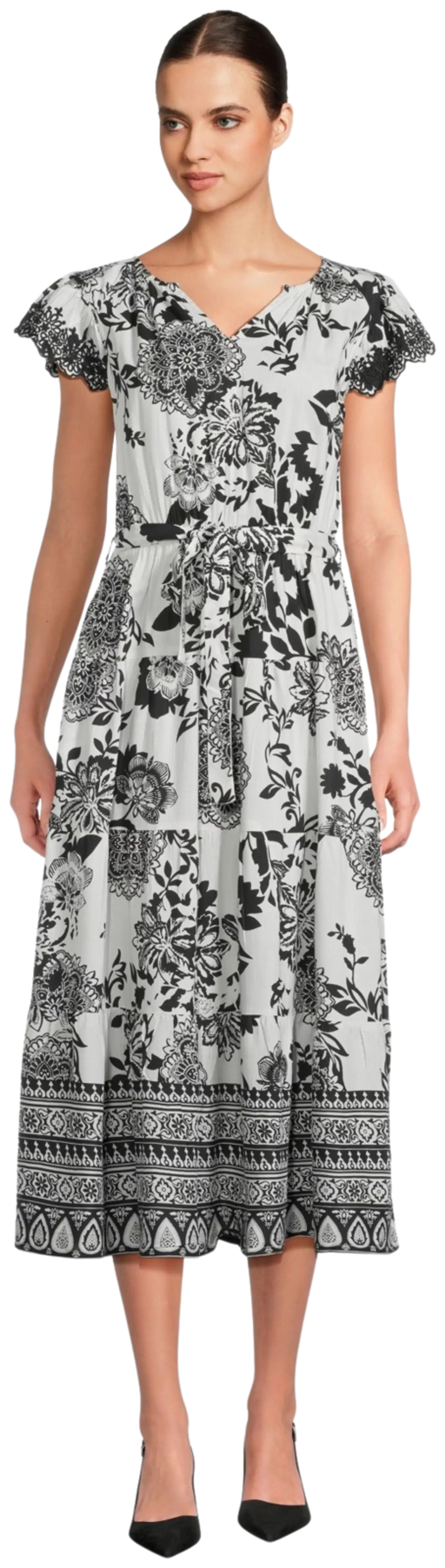 Margaux Riviera naisten mekko POPLIN-04 - WHITE & BLACK AOP - 1