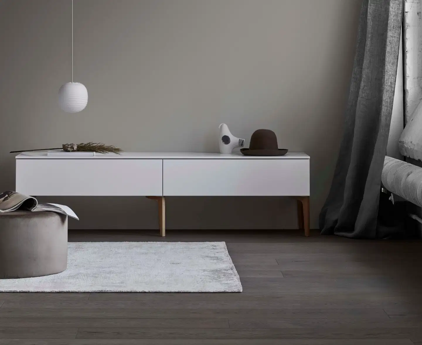 Lundia Fuuga tv-taso laatikoilla - Valkoinen ja tammi - 3