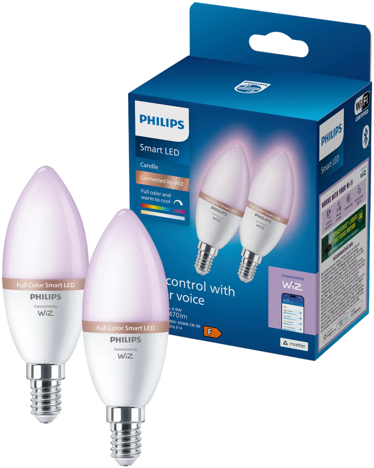 Philips Smart Lighting LED-filamenttilamppu 5W C37 E14 2200-6500K 470lm RGB 2 kpl - 1