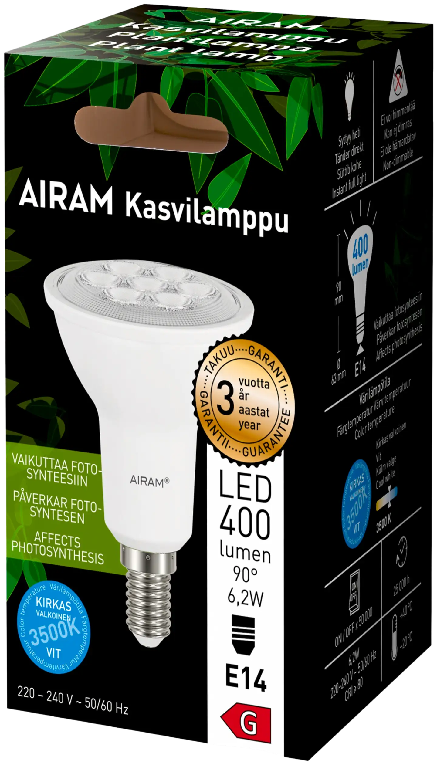 Airam LED kasvilamppu 6,2 W E14 400 lm 3500 K - 2