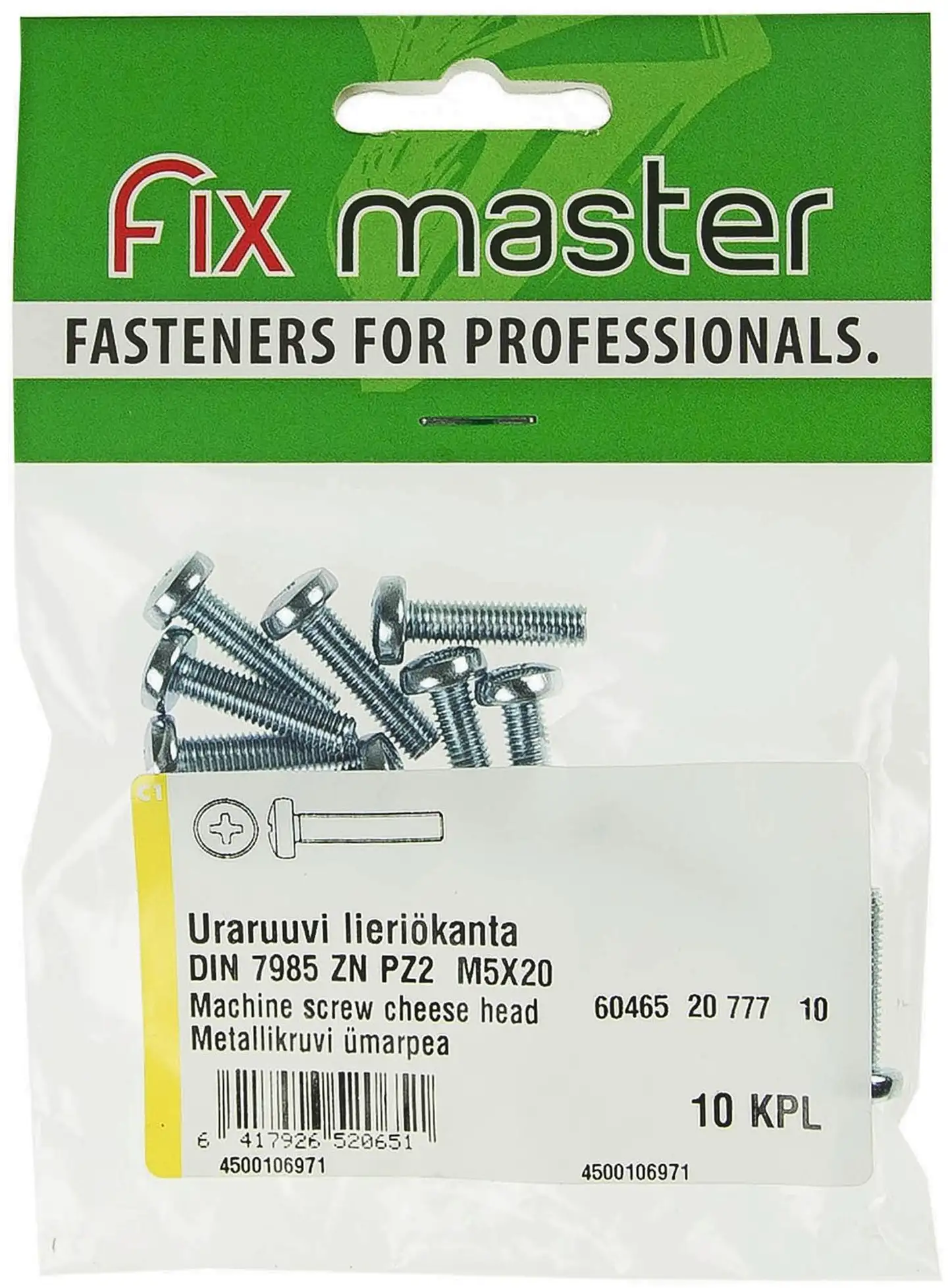 Fix Master uraruuvi kupukanta PZ2 M5X20 sinkitty 10kpl