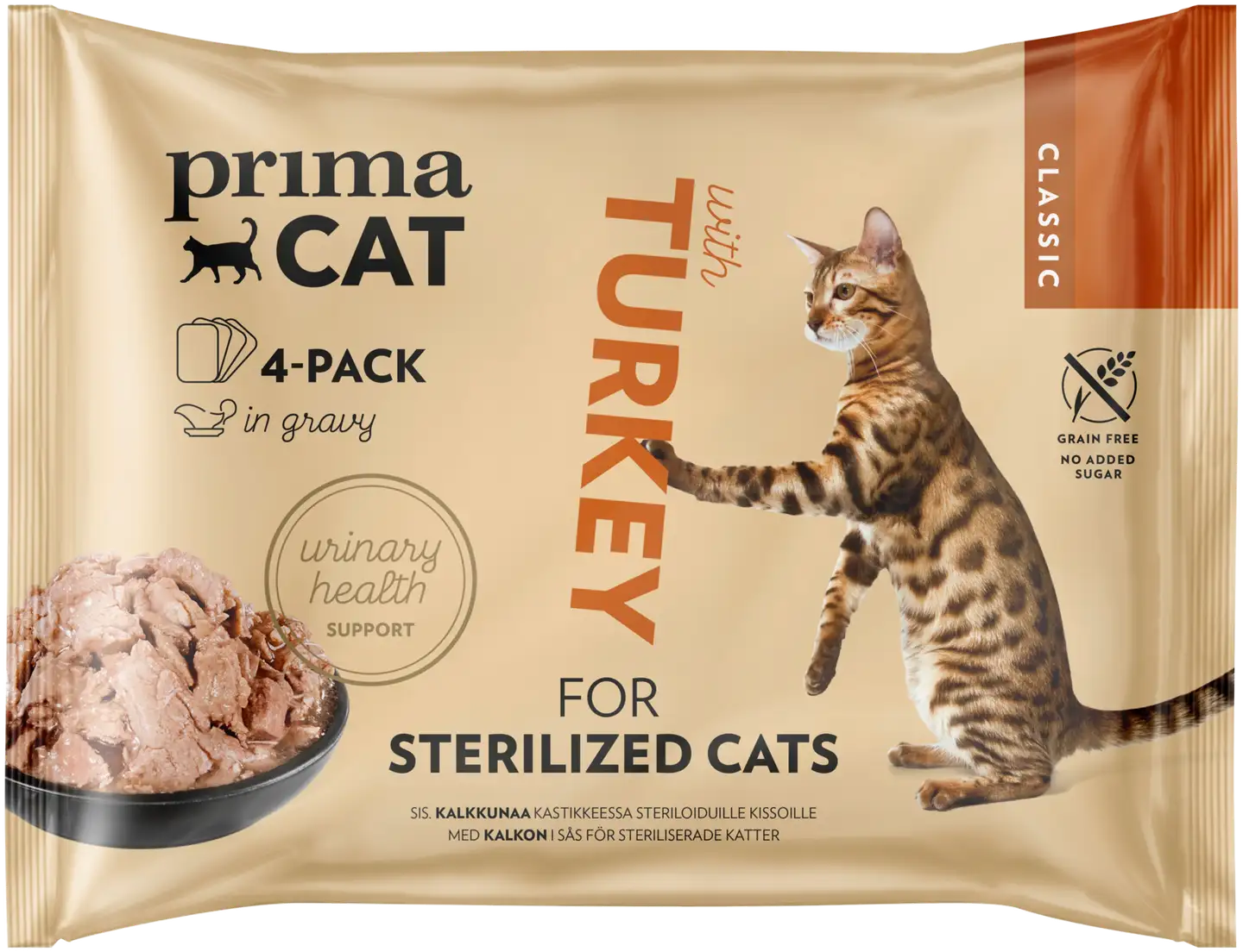 PrimaCat Classic Kalkkunaa kastikkeessa steriloiduille kissoille 4 x 85 g