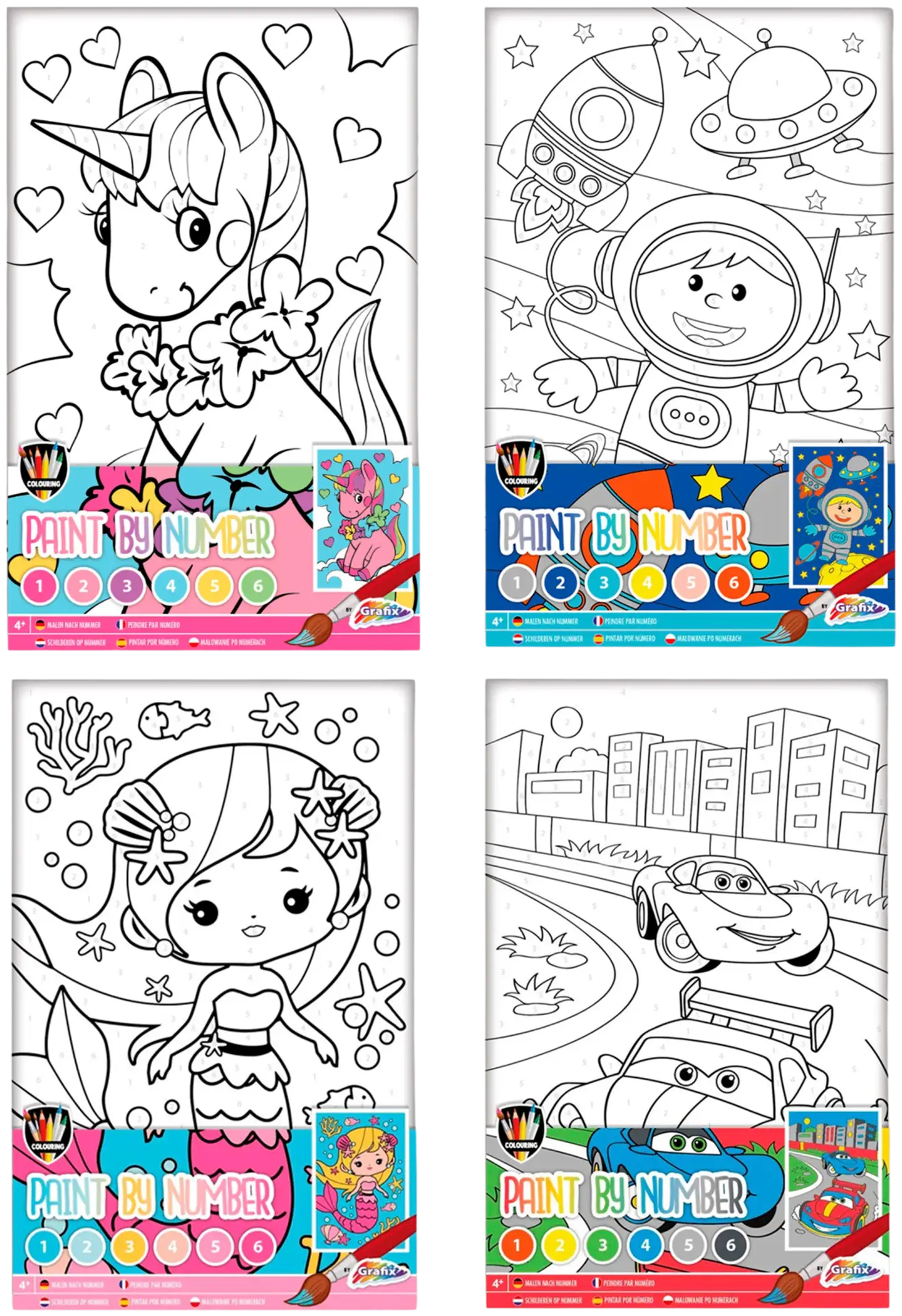 Maalaa numeroiden mukaan canvas, 4 eril.lajit.