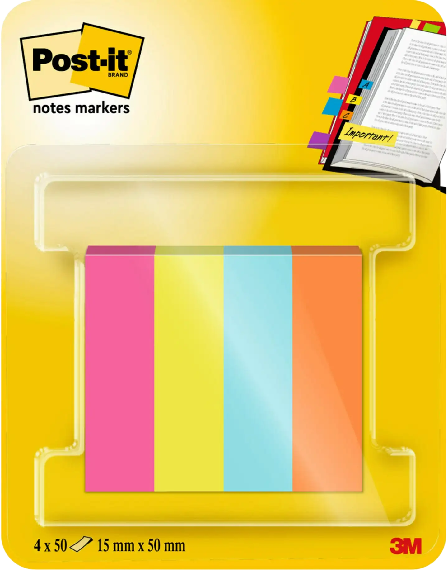 Post-it®-merkkaajat, Poptimistic-värilajitelma, 12,7 x 44,4 mm, 50 arkkia/lehtiö, 4 lehtiötä/pakkaus