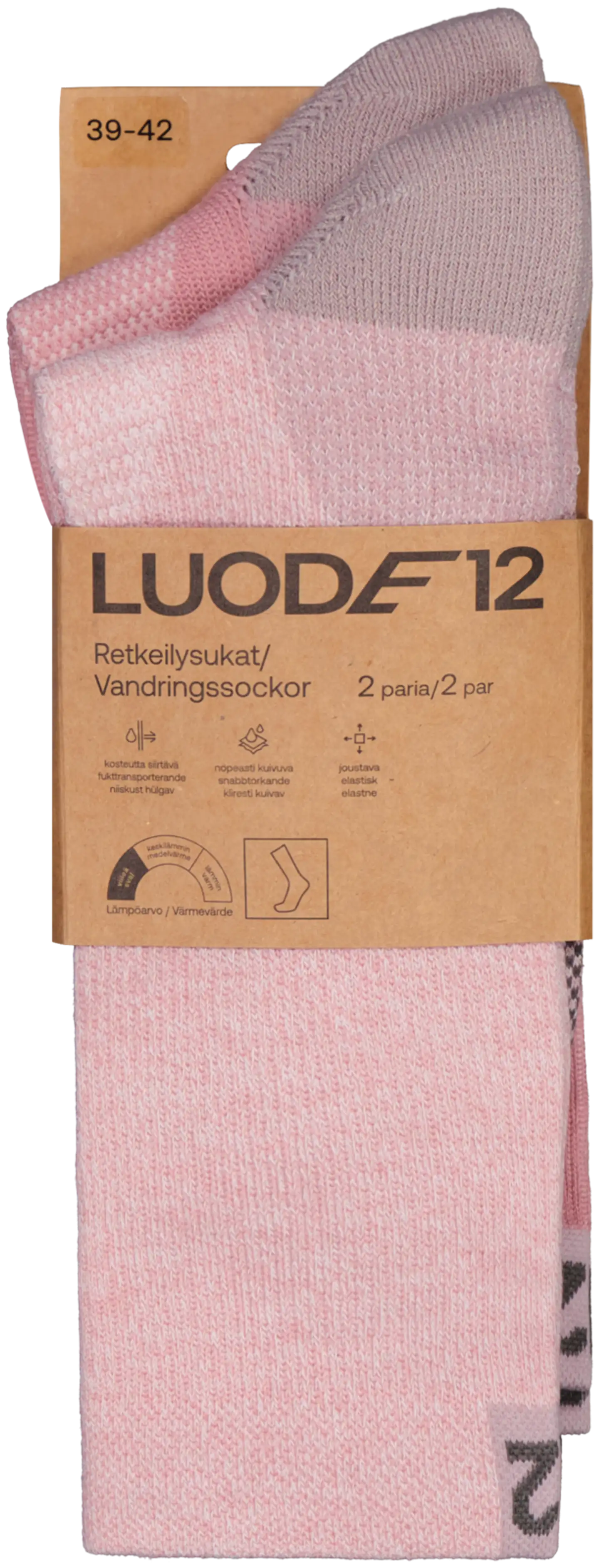 Luode12 unisex tekniset retkeilysukat ODSL042501 2-pack - Mauve - 2