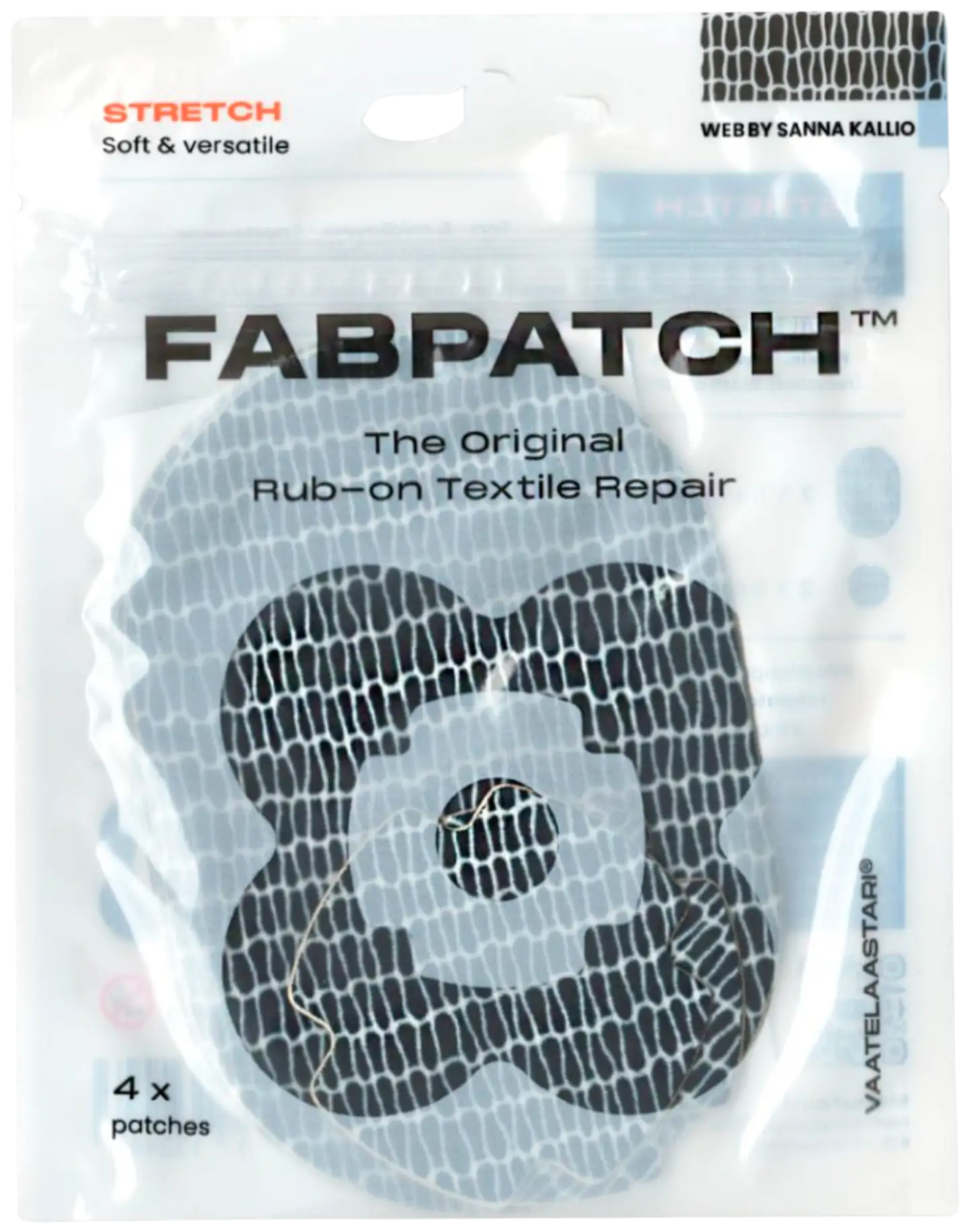 Vaatelaastari FabPatch, STRETCH WEB -Vaatelaastari, hankaamalla kiinnittyvä tekstiilien korjauspaikka - 1