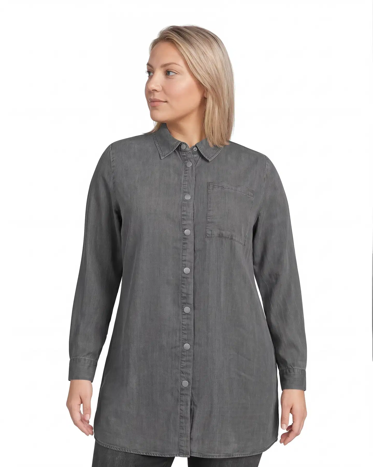 House naisten pitkä denimpaita 228HP30601, D-mitoitus - Black washed denim - 1