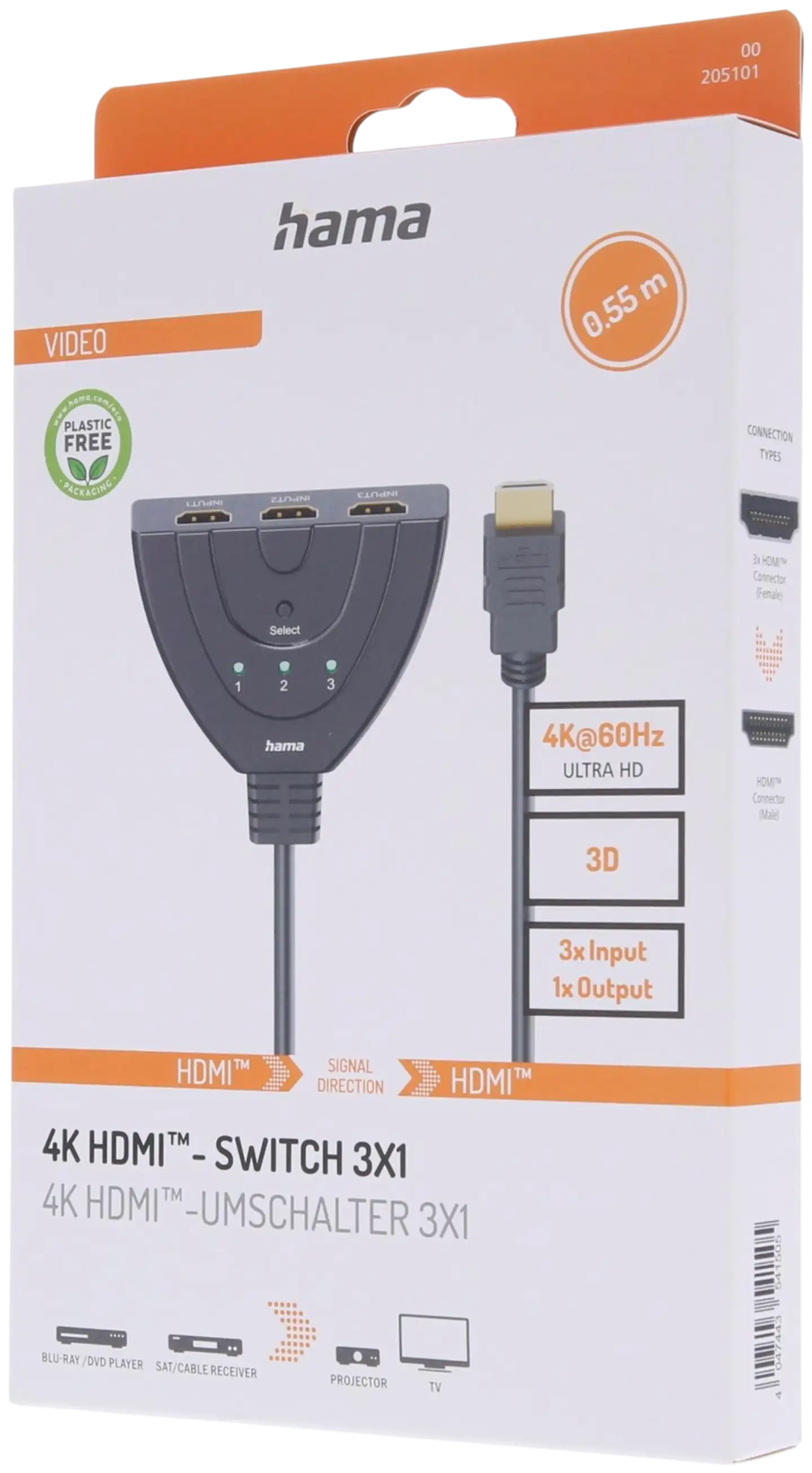 Hama HDMI™-kytkin, 3xHDMI™ in - 1xHDMI™ out, 4K - 5