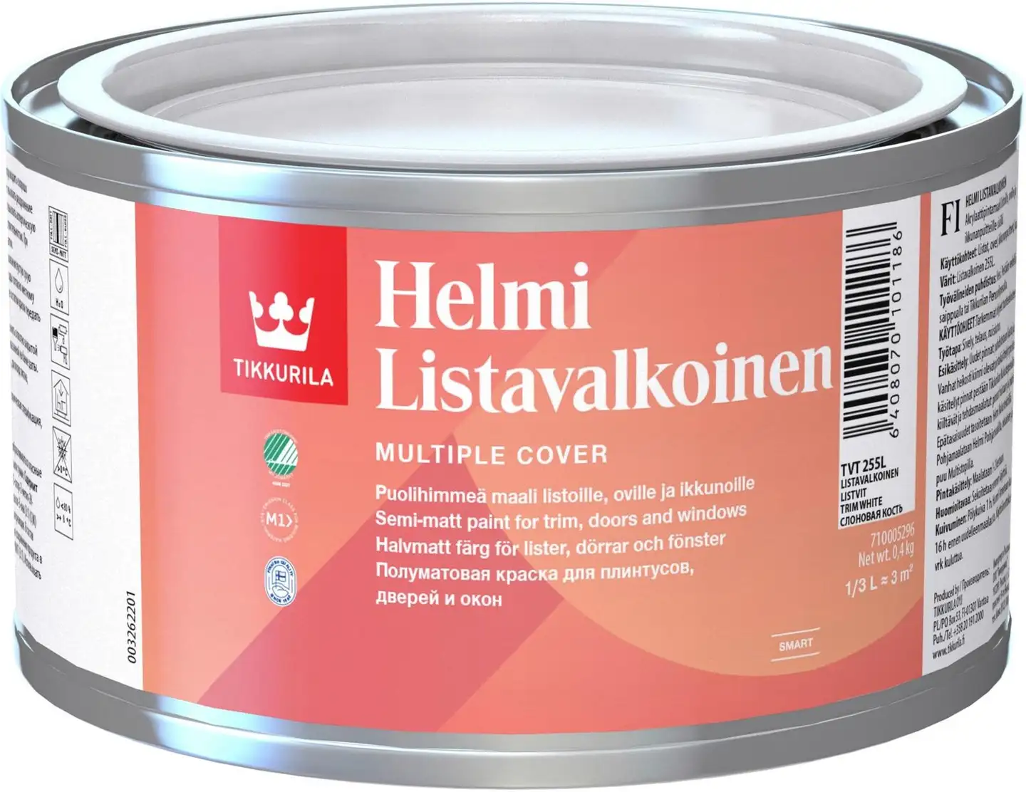 Tikkurila kalustemaali Helmi Listavalkoinen 0,33 l 255L puolihimmeä