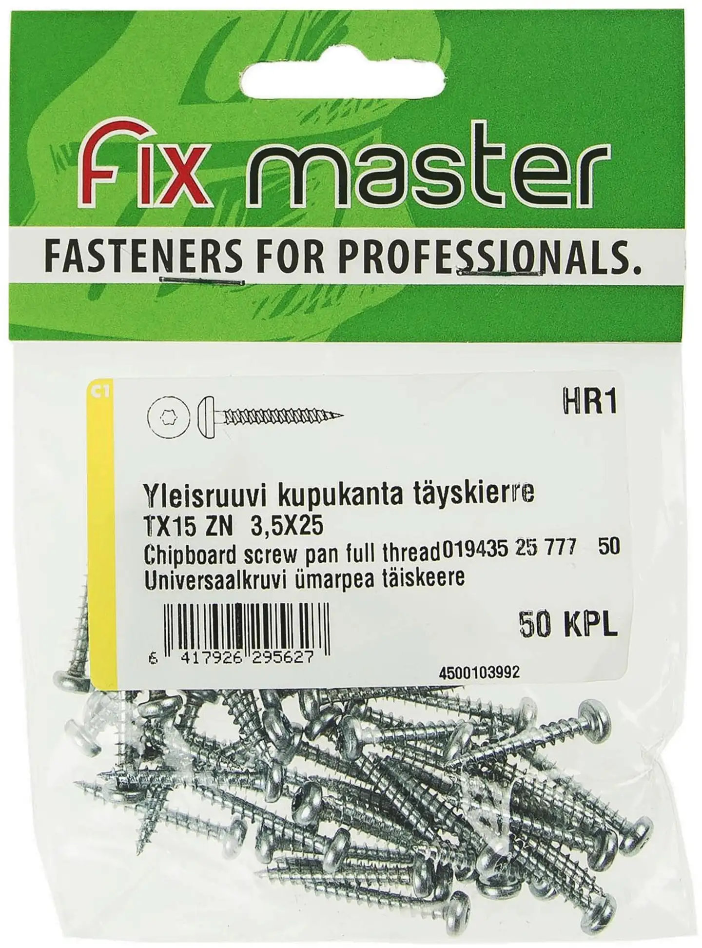 Fix Master yleisruuvi kupukanta torx15 3,5X25 sinkitty 50kpl