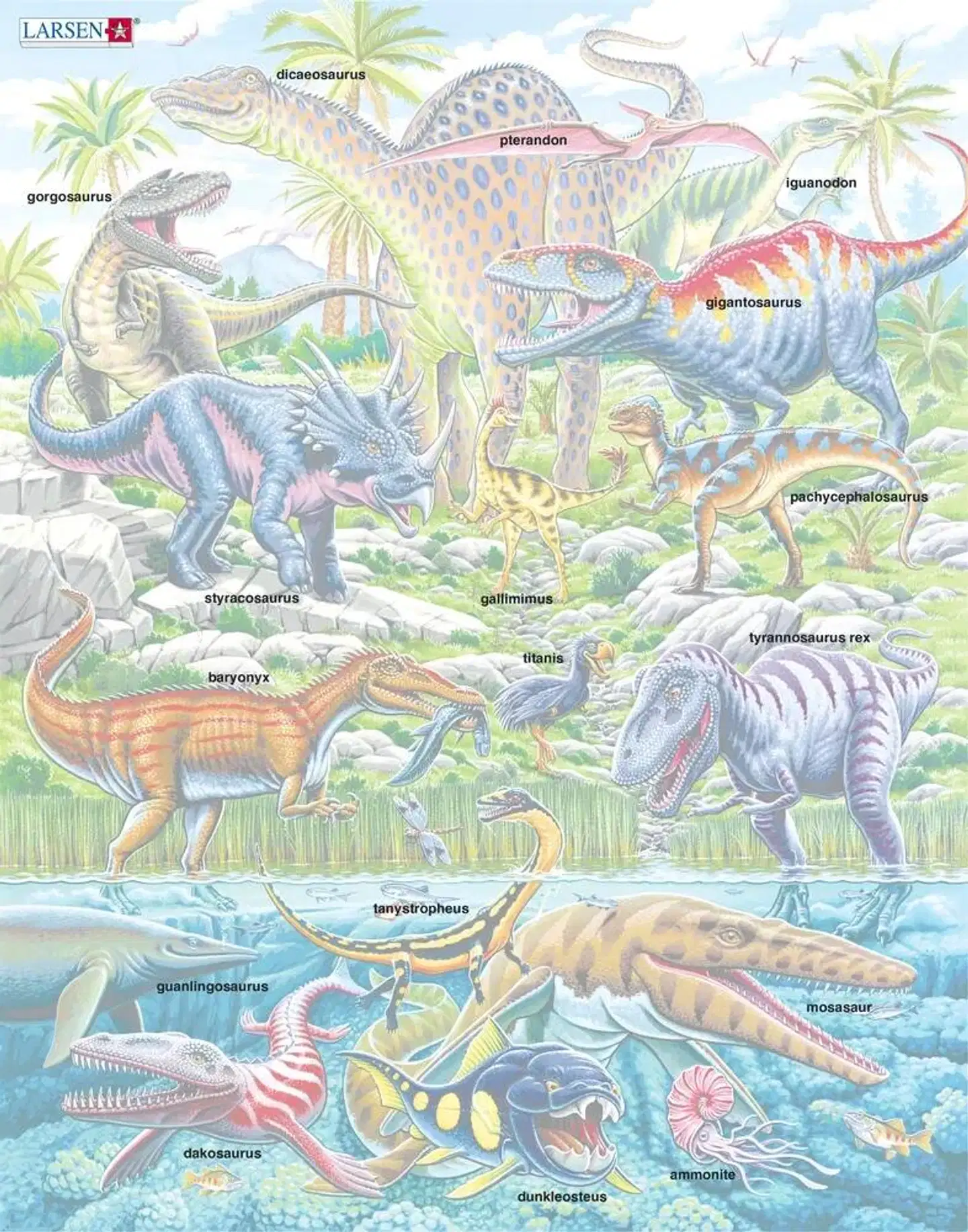 Larsen Maxi Palapeli Dinosaurukset maalla ja vedessä 70 palaa - 4