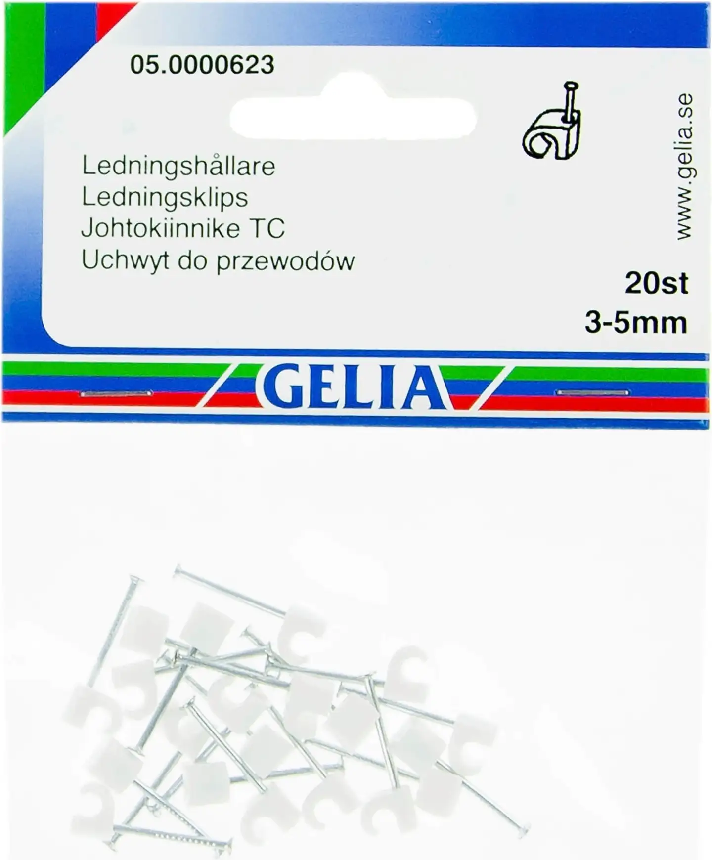 Gelia johtokiinnike 3-5mm 20kpl valkoinen