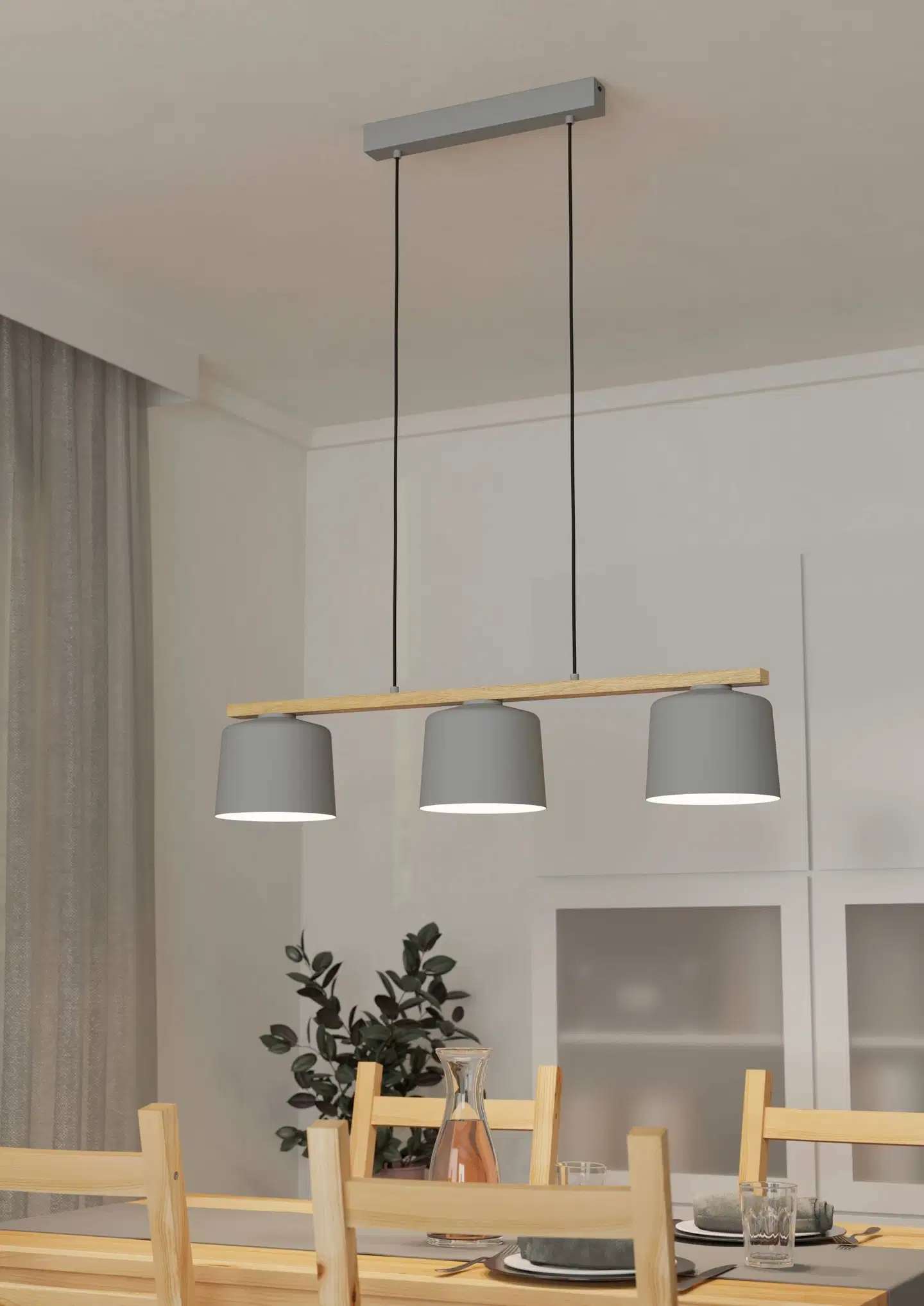 EGLO Riippuvalaisin Mariel 3x40W 91x19cm puu/vaaleanharmaa - 2