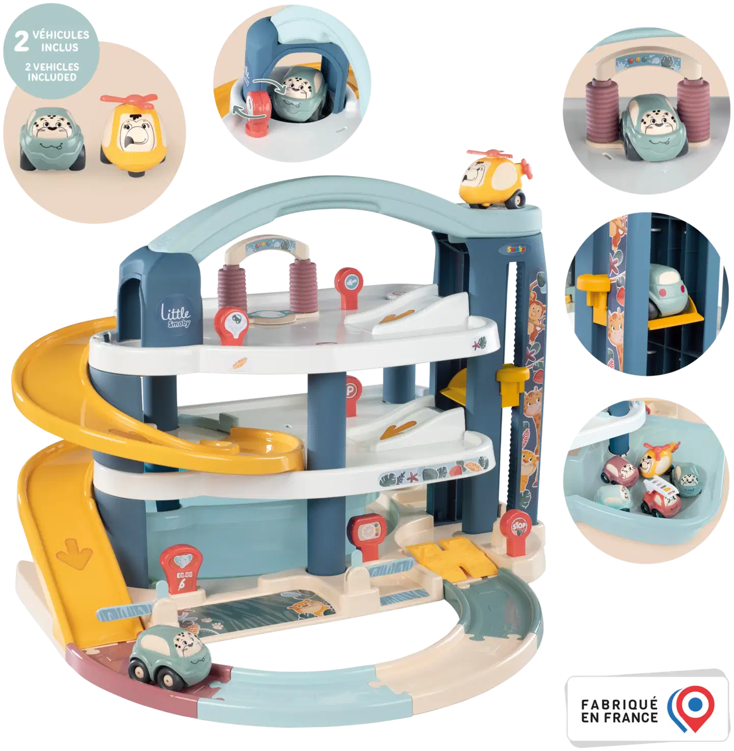 Little Smoby Iso autotalli, kolmikerroksinen autohalli pienten autoleikkeihin - 3