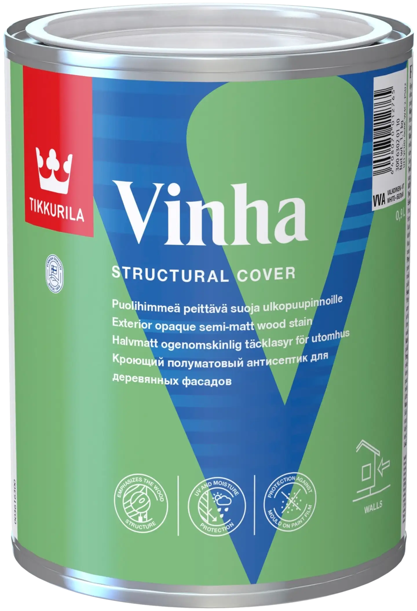 Tikkurila peittävä suoja puulle Vinha 0,9 l VVA valkoinen sävytettävissä puolihimmeä