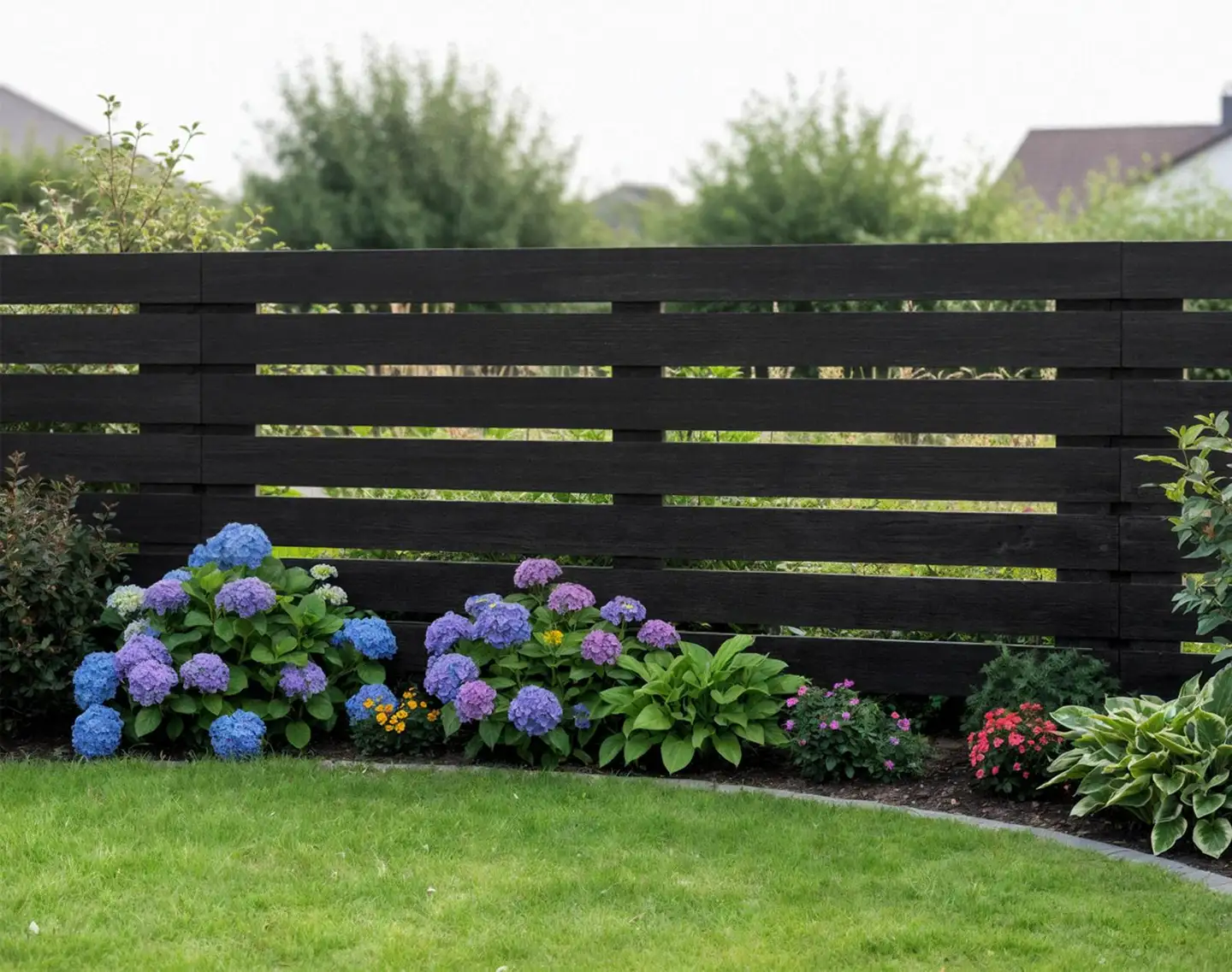 Näkösuoja-aita, vaakalaudoitus, grafiitin harmaa, 183x80cm - 4