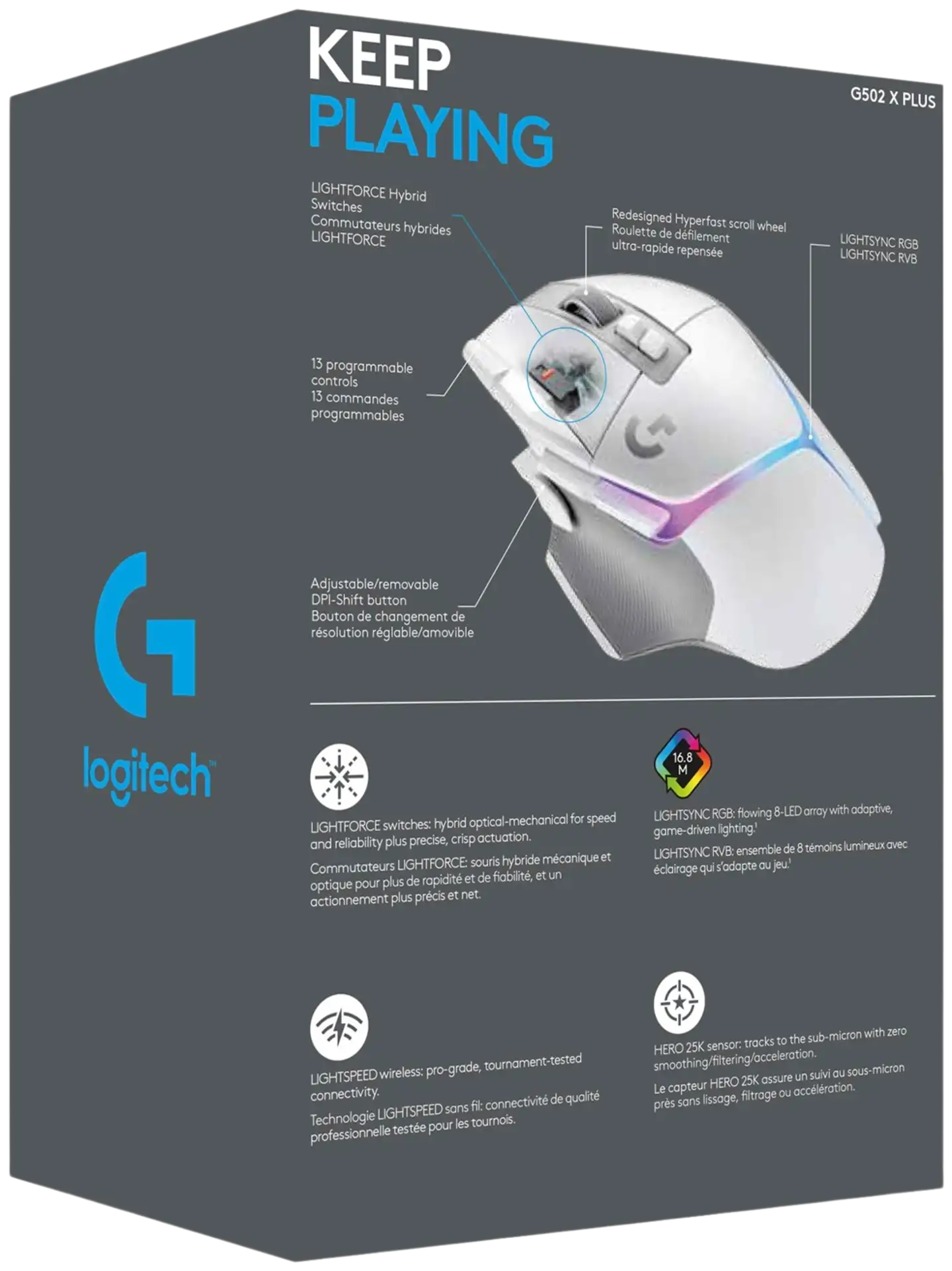 Logitech langaton pelihiiri G502 X Plus Lightspeed - 10