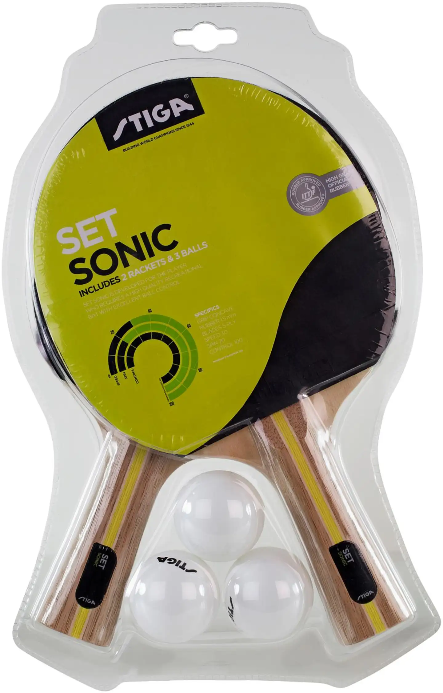 Stiga Sonic pöytätennissetti 2 mailaa ja 3 palloa