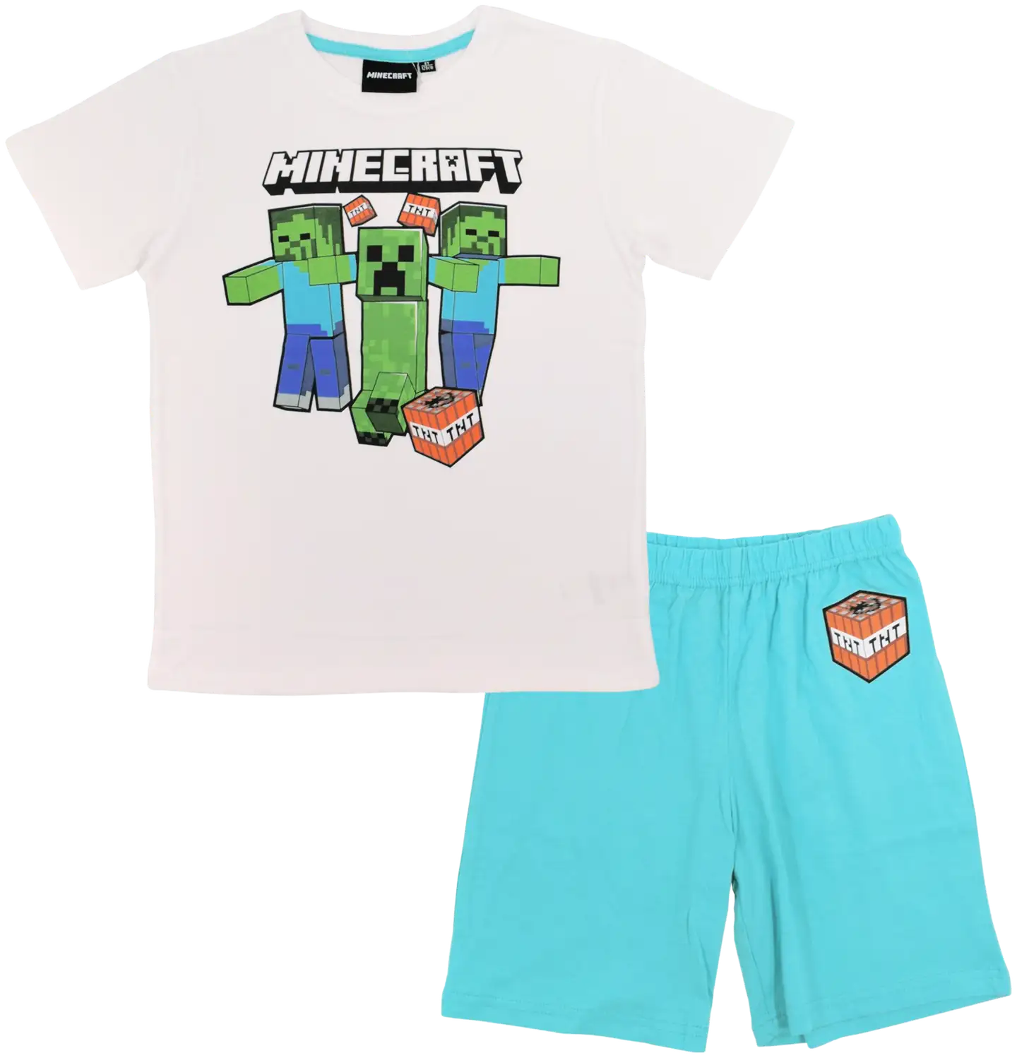 Minecraft lasten shortsipyjama - Valko/Turkoosi