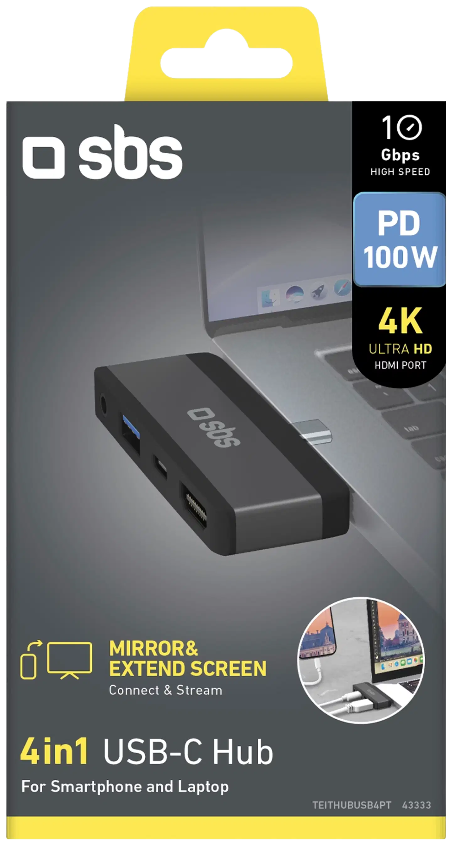 SBS 4-in-1 USB‑C-adapteri puhelimelle ja kannettavalle - 2
