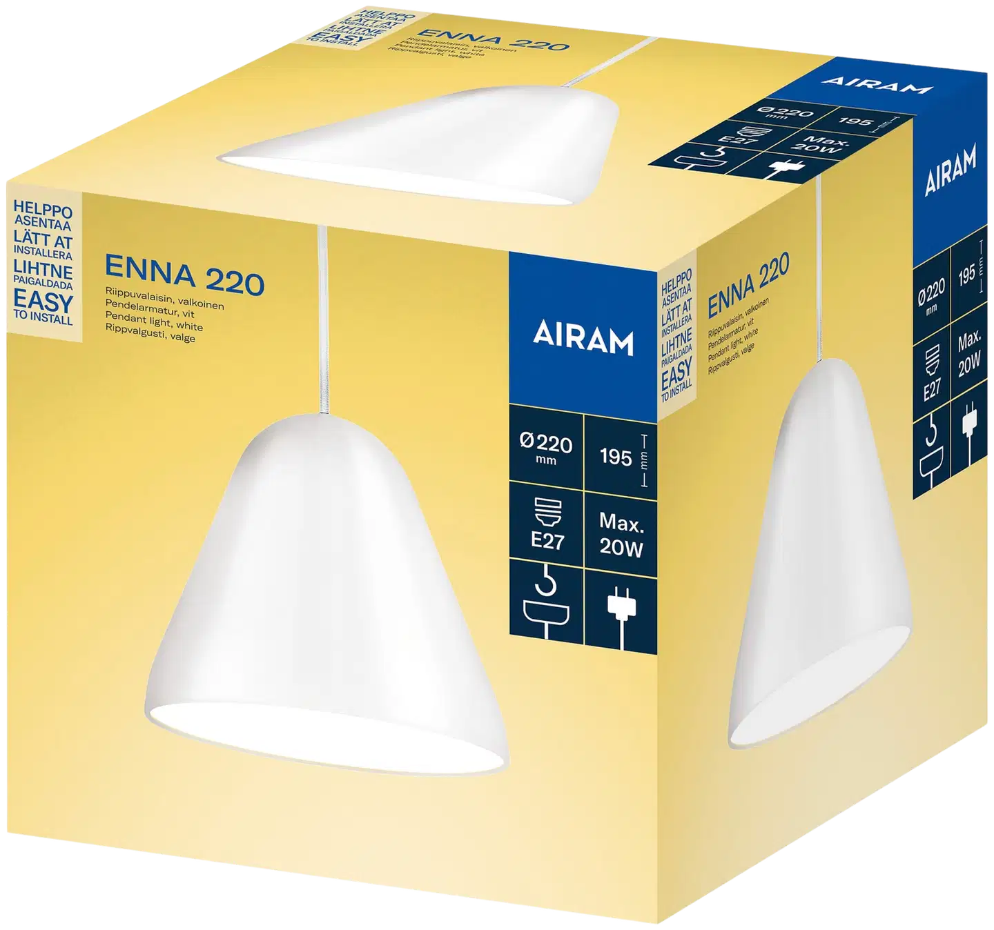Airam Enna 220 riippuvalaisin E27 valkoinen - 2