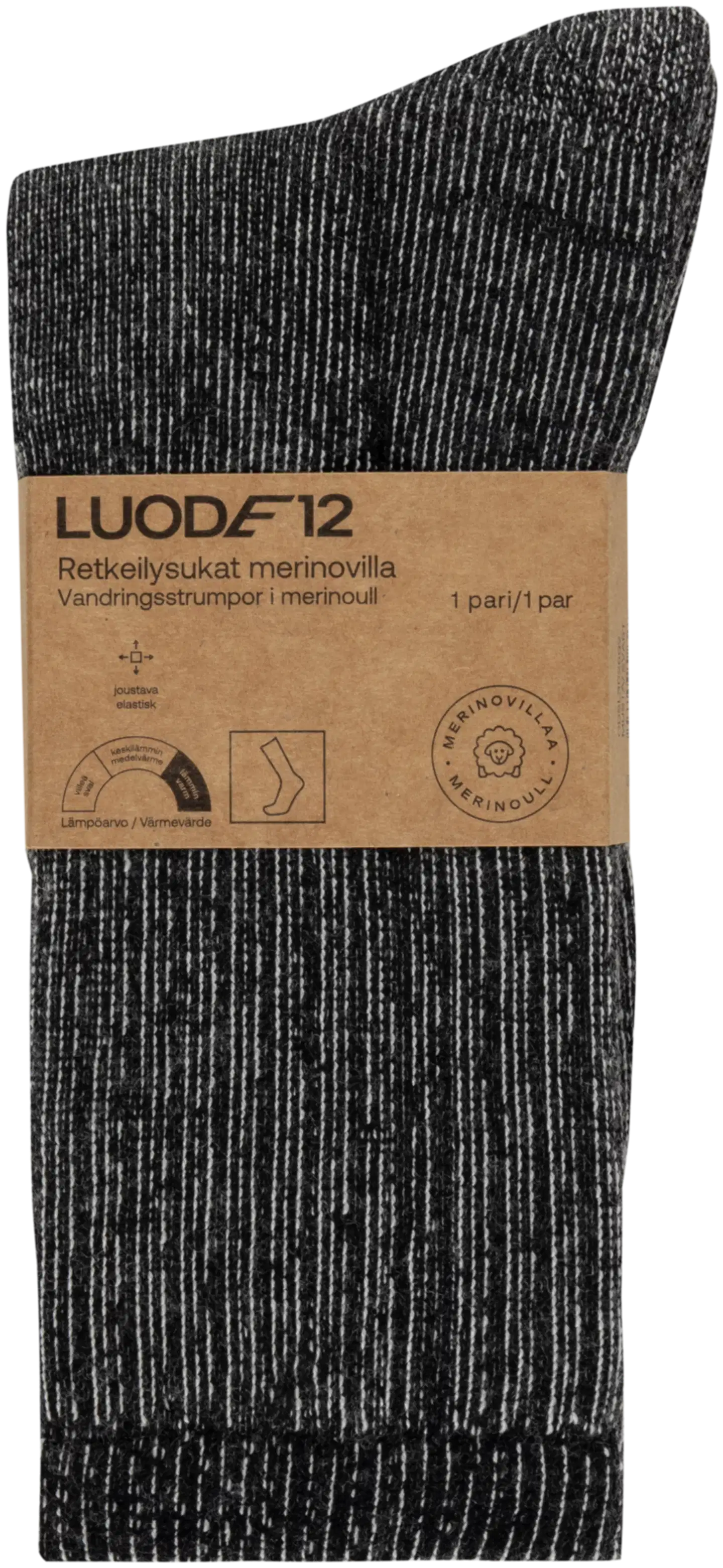 Luode12 unisex paksut retkeilysukat merinovilla ODSL302602 - Black ink - 2
