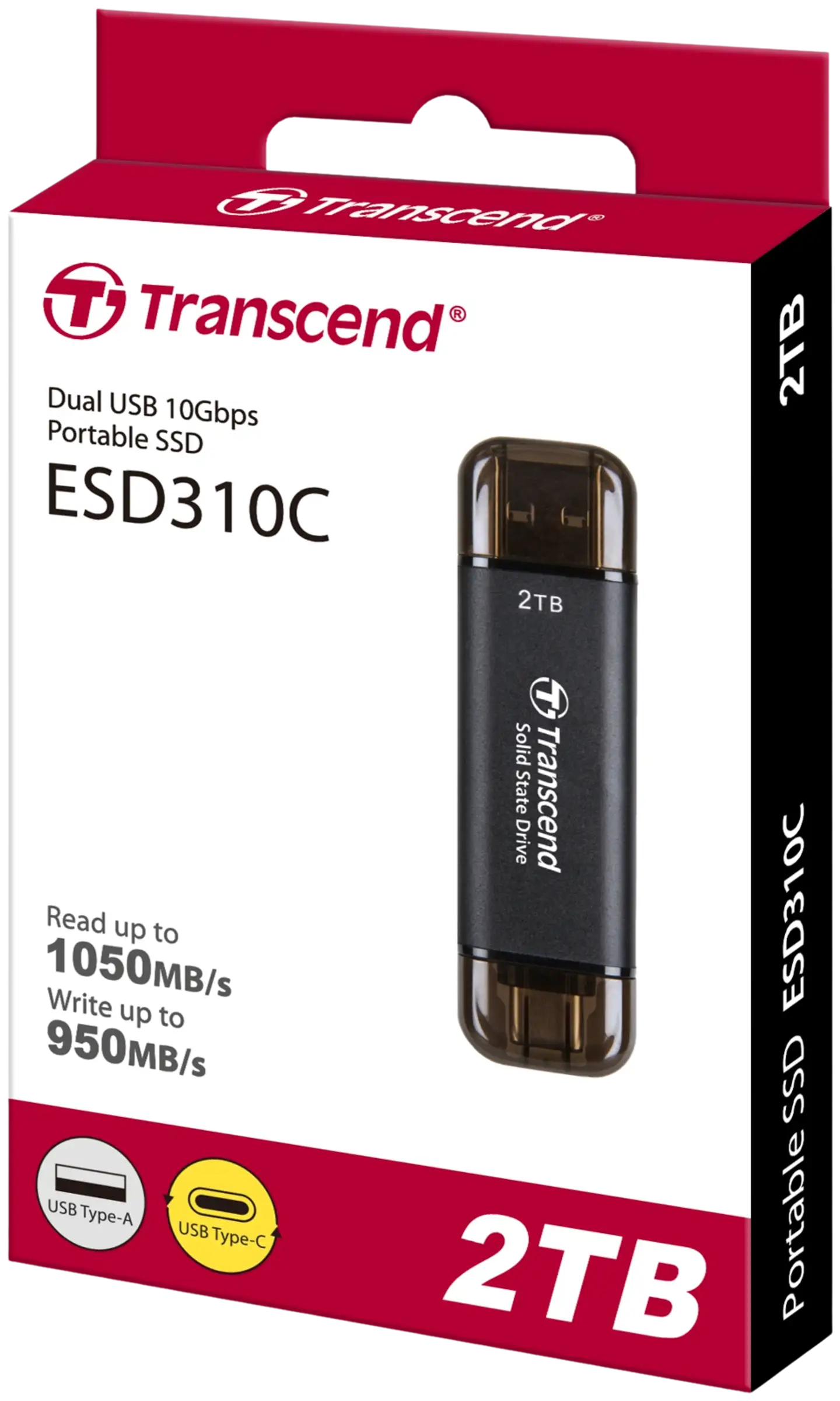 Transcend ulkoinen SSD-muisti ESD310C 2TB USB Type-C ja Type-A - 3