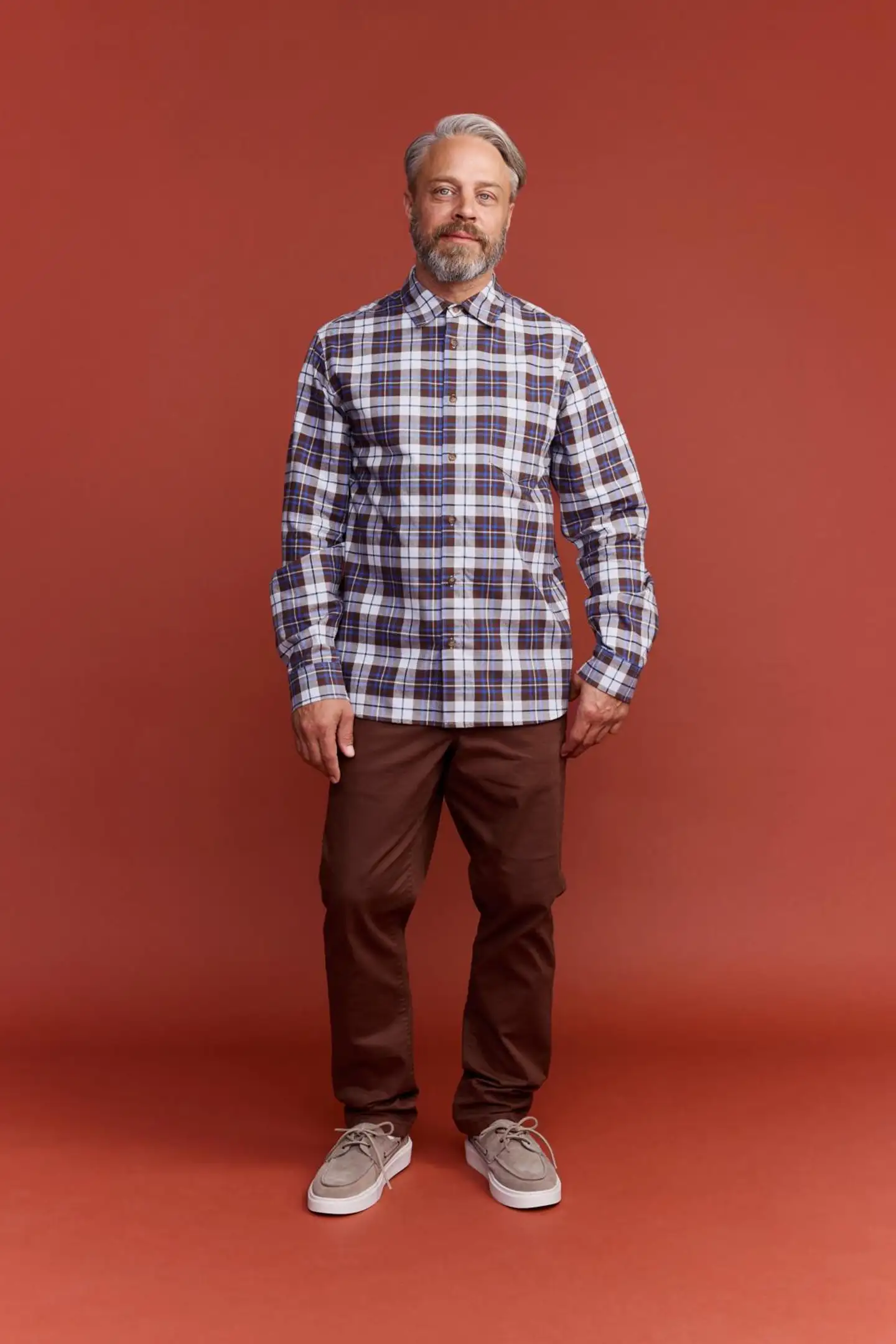 Finlayson miesten ruutupaita Tartaani - Brown-blue check - 3