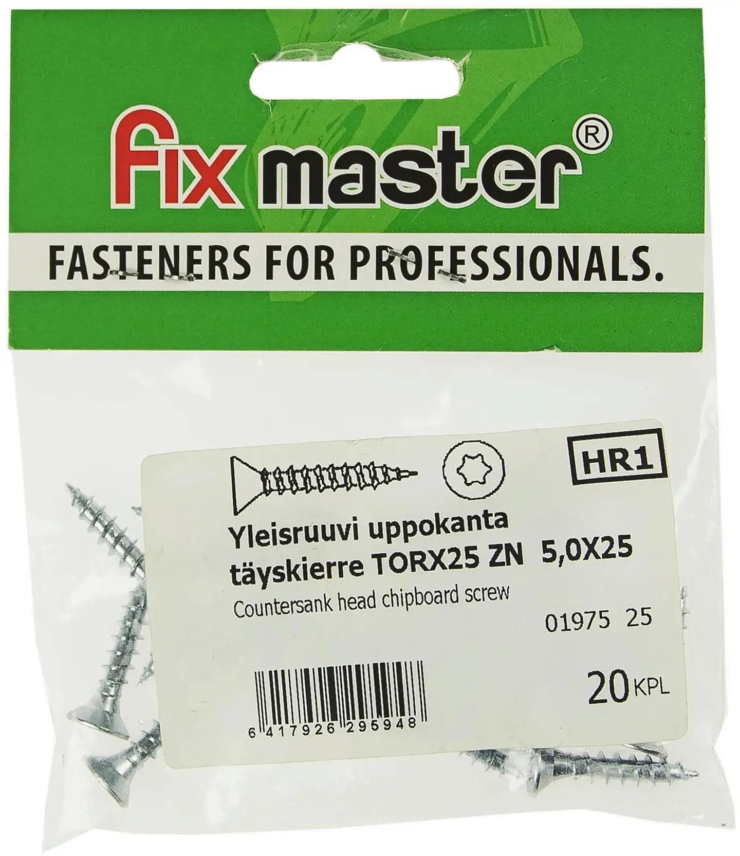 Fix Master yleisruuvi uppokanta täyskierre 5,0X25 torx25 sinkitty 20kpl