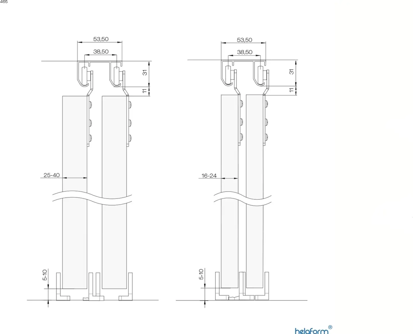 Helaform Liukuovikiskosetti kahdelle kalusteovelle 465/1800 mm 2x45 kg ovelle - 3