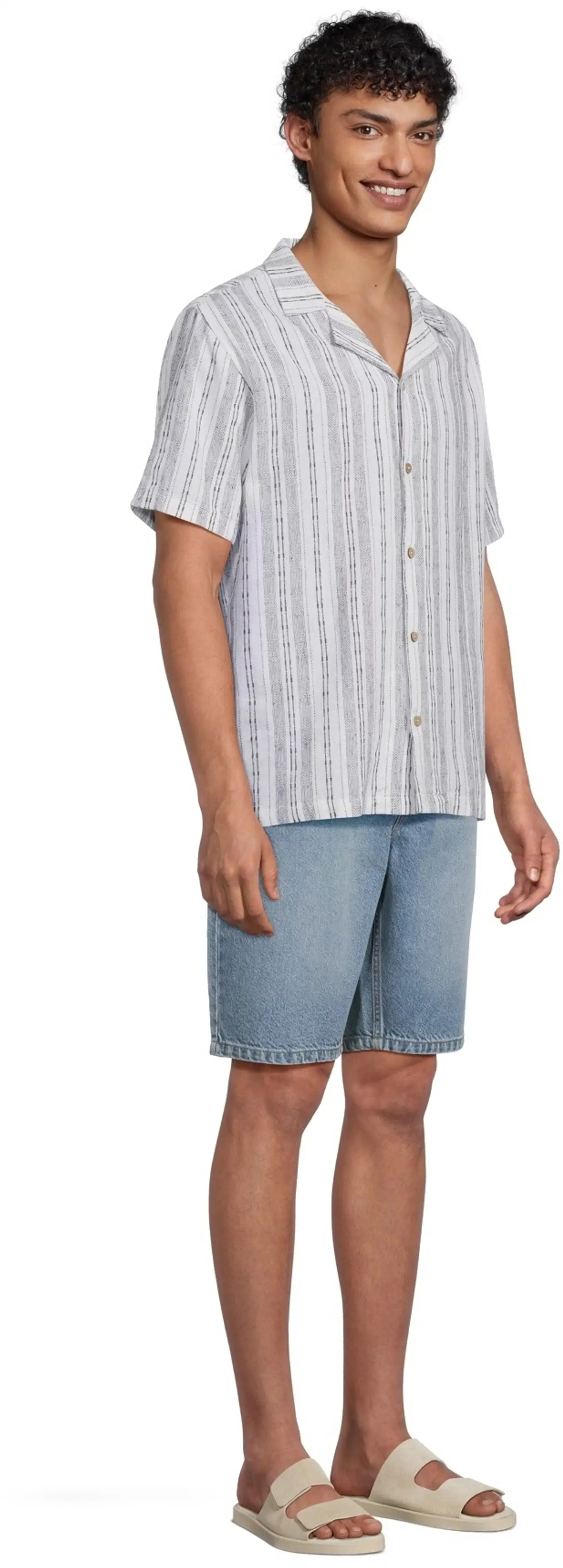 WKLY. miesten kesäpaita pellavasekoite 194W152605 - Off white W/black stripe - 4