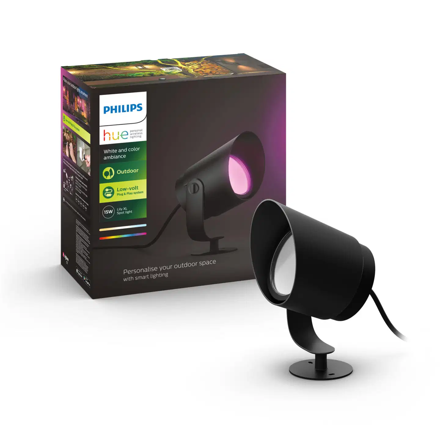 Philips Hue Lily -lisäkohdevalaisin 15W 2000-6500K 1060LM iso musta säädettävä - 2
