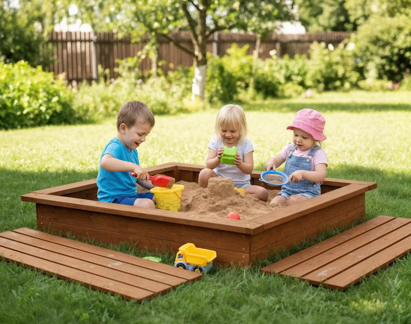 Kannellinen hiekkalaatikko, ruskea, 120x120 cm - 4