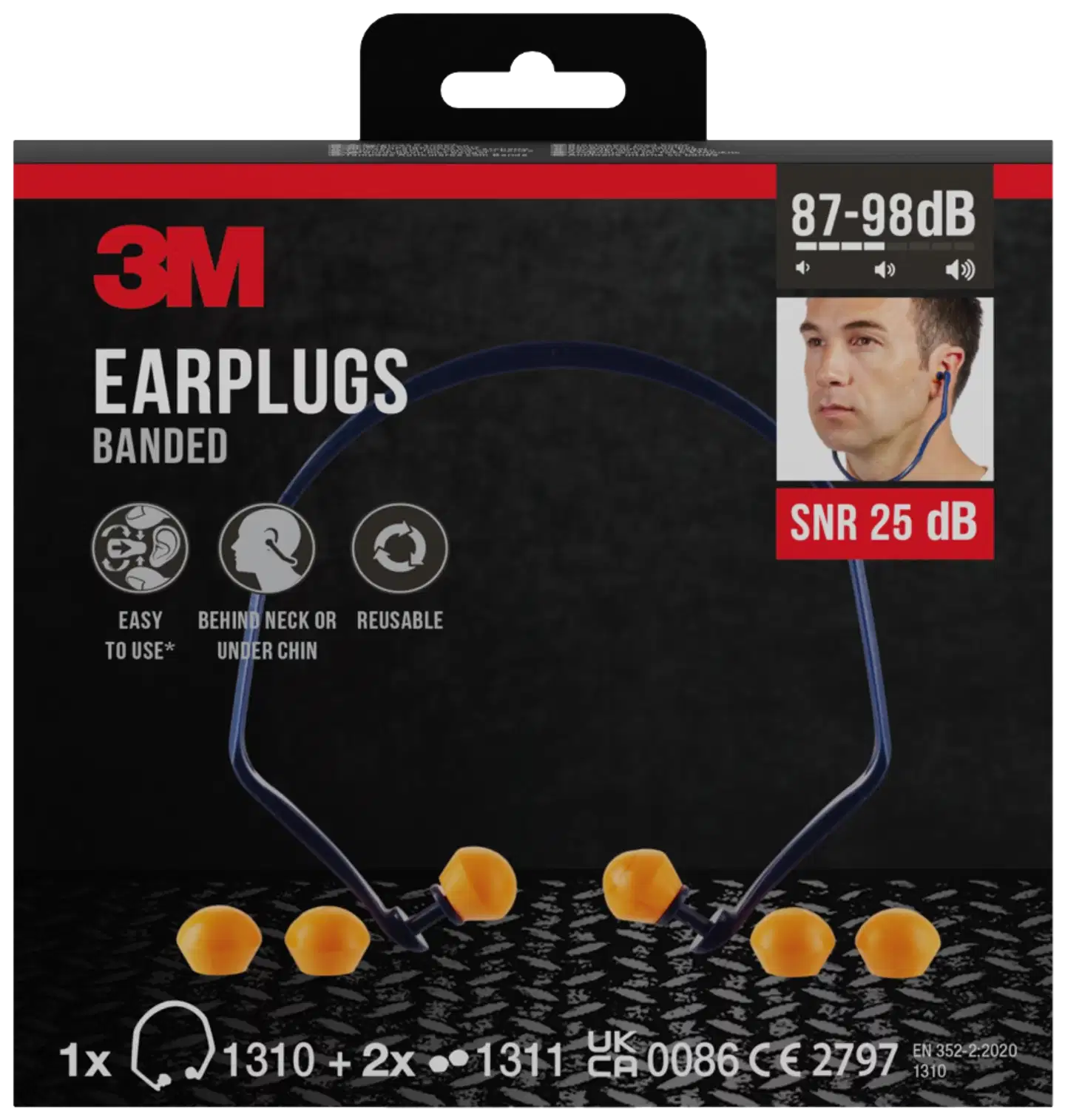 3M™ sangalliset korvatulpat 1310 + vaihtotulpat 2 paria, SNR-arvo 24–25 dB (käyttötavan mukaan), oranssi, 1 korvatulppapari +2 vaihtotulppaparia / pakkaus - 1