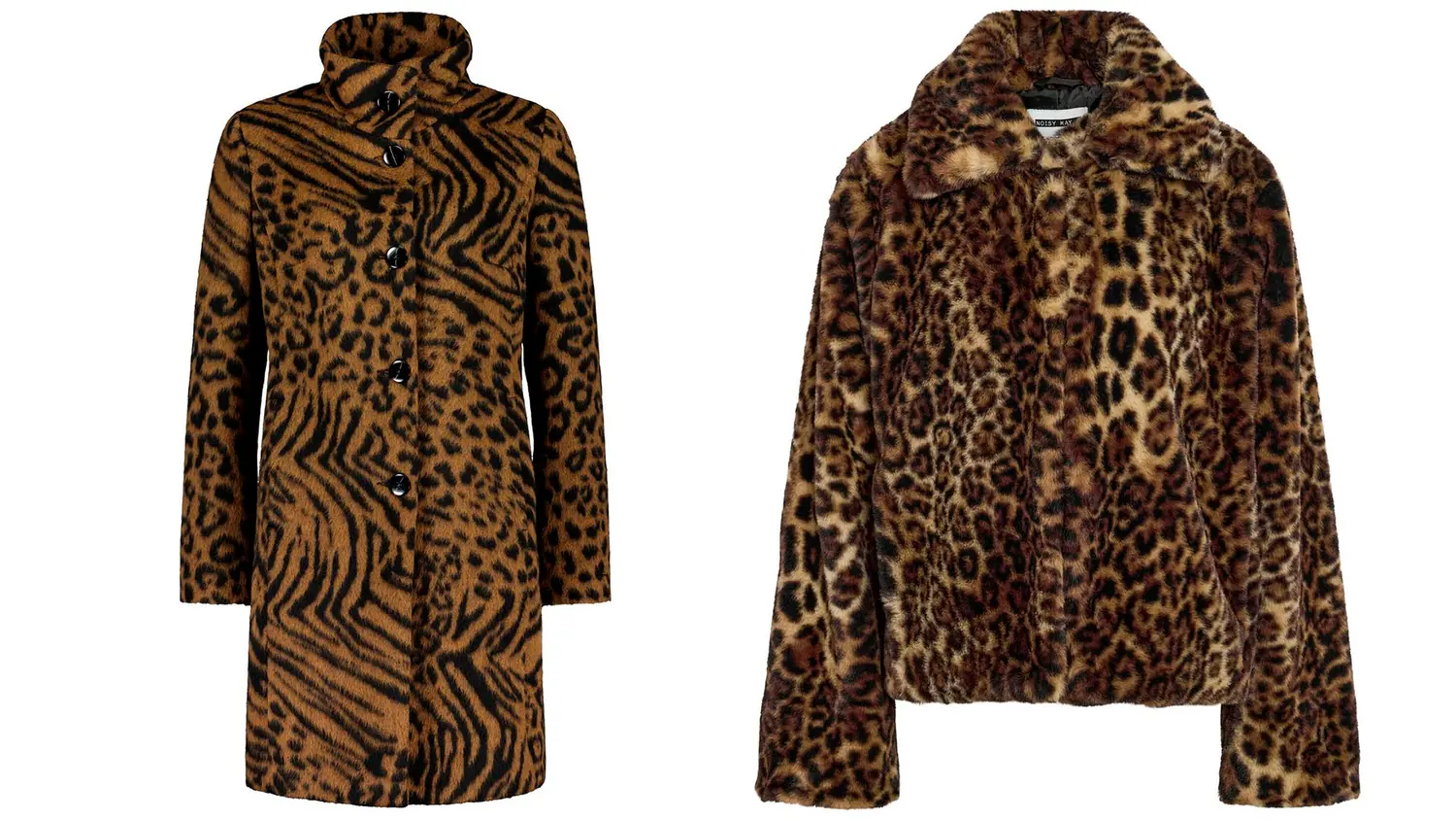 Kaksi eläinkuosista takkia.