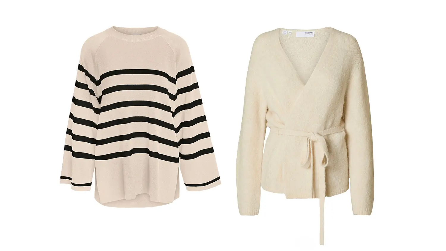 Kaksi vaaleaa neuletta.