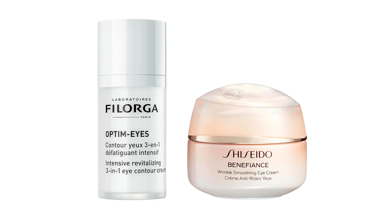 Filorga Optim Eyes -silmänympärysvoide ja Shiseido Benefiance Wrinkle Smoothing Eye Cream -silmänympärysvoide
