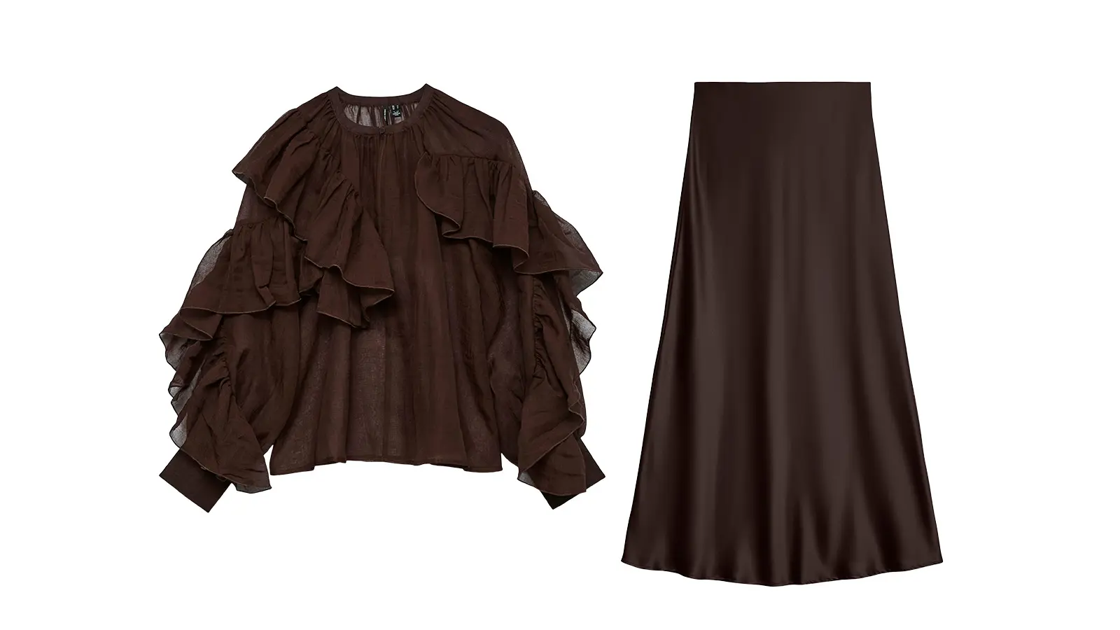 Suklaanruskea paita ja satiinihame