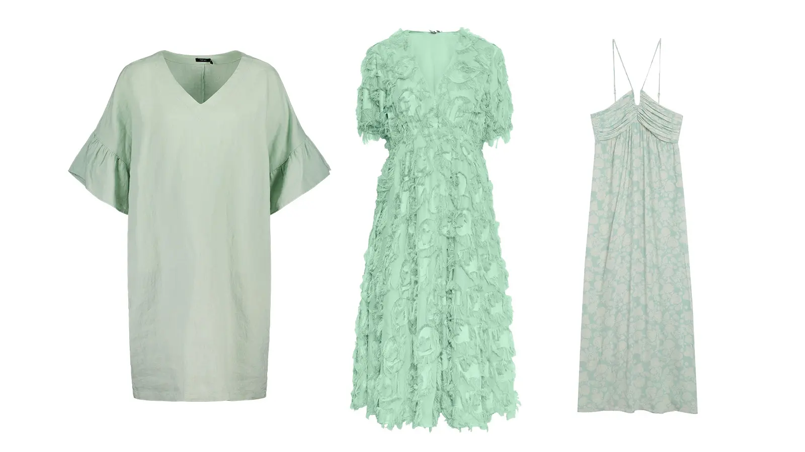 Kolme vihreää mekkoa: merkeiltä Nanso, Yas ja Grace & Mila.