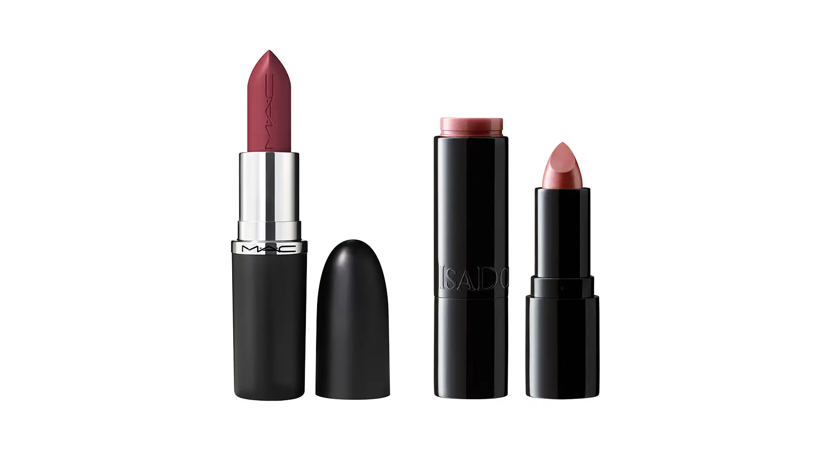 MAC Macximal Sleek Satin Lipstick- ja IsaDora Perfect Moisture Lipstick -huulipunat