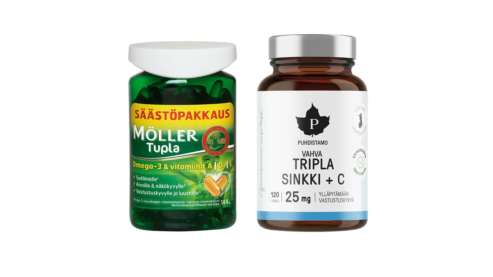 omega3-vitamiinikapseleita ja sinkkikapseleita