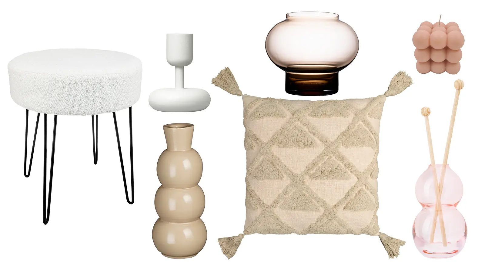 Erilaisia sisustusesineitä