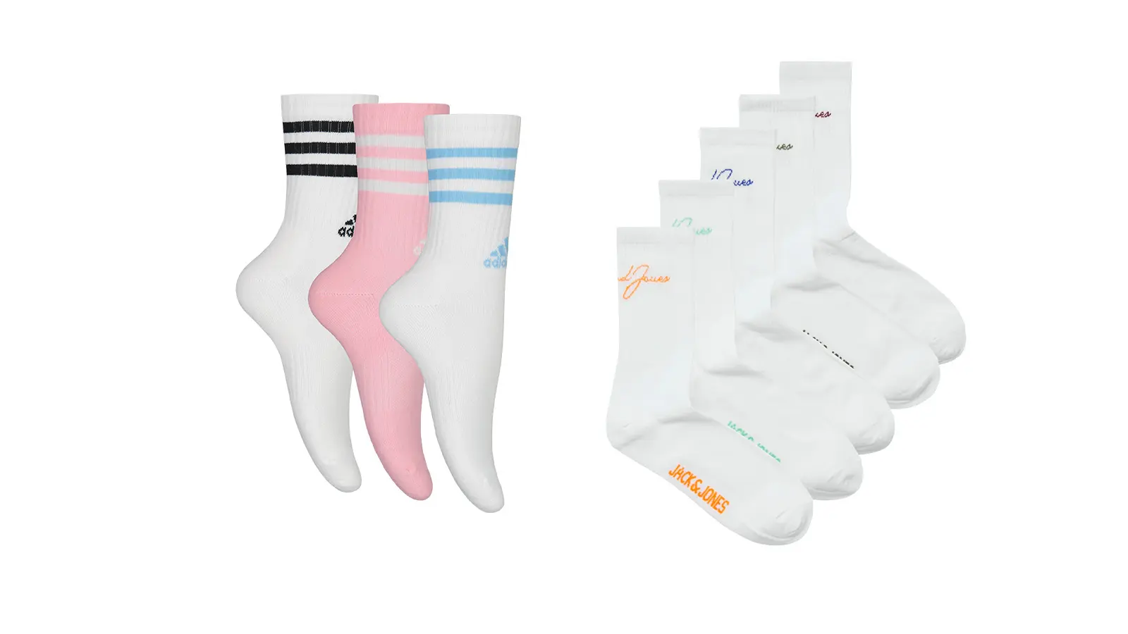 Kahdeksan paria urheilusukkia, kolme niistä Adidaksen.