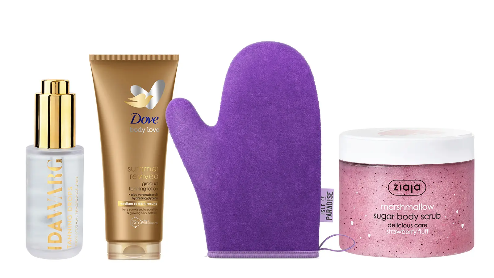 Itseruskettavia tuotteita ja kuorinta-aine