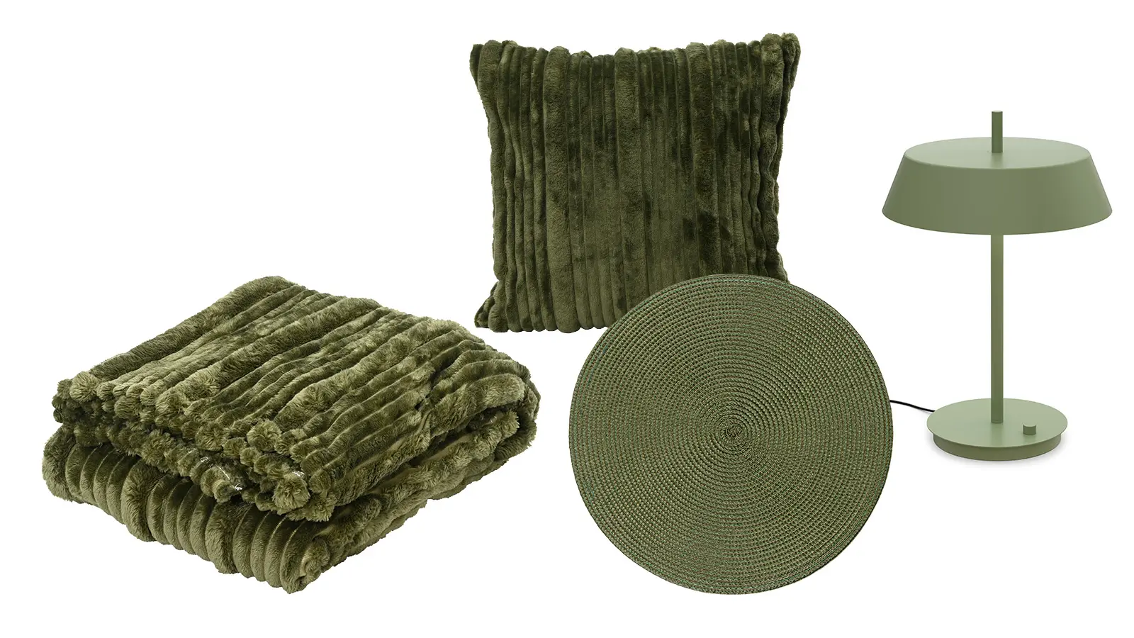 Oliivinvihreitä sisustusesineitä