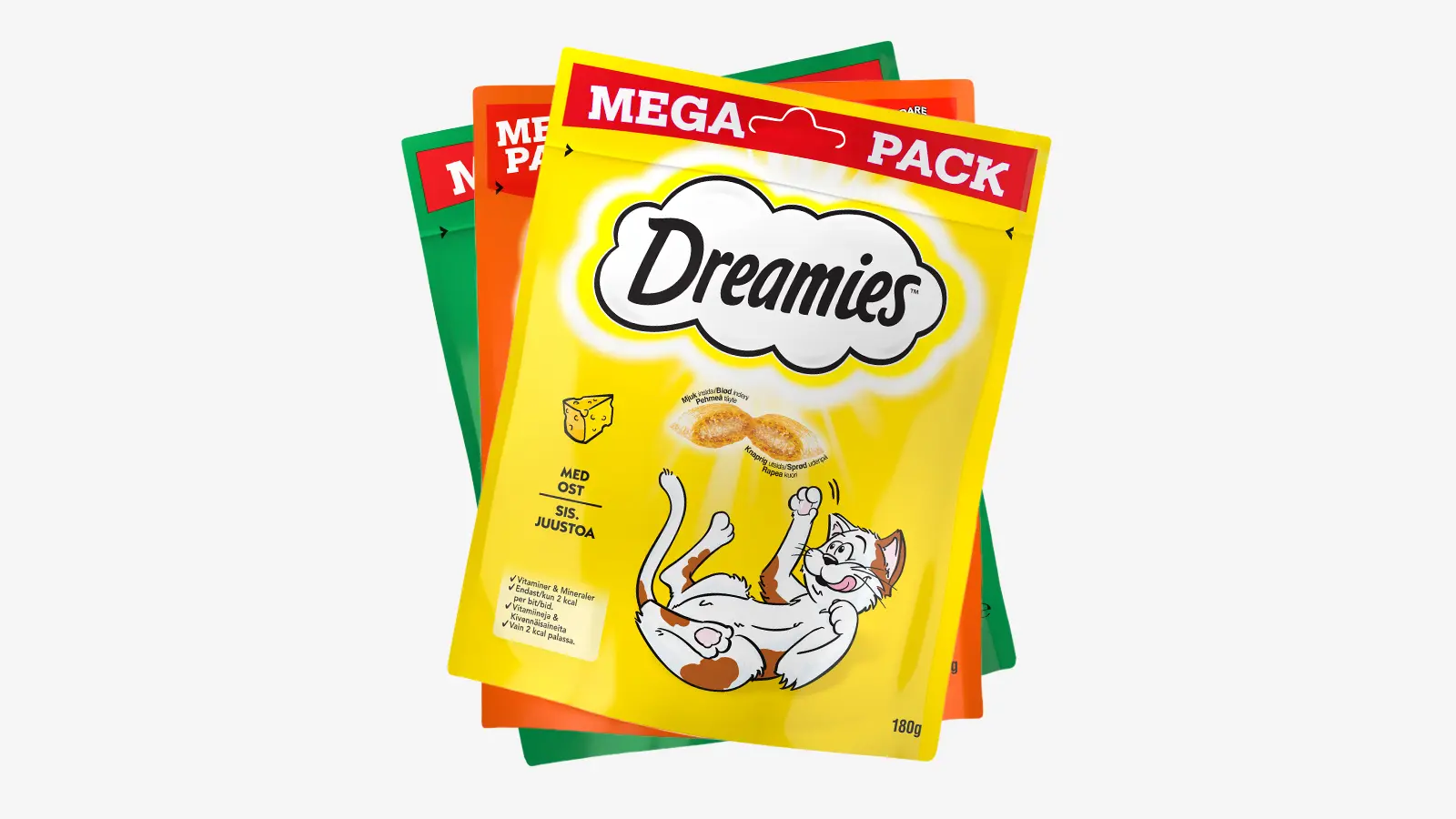 Kolme Dreamies-makupalapussia