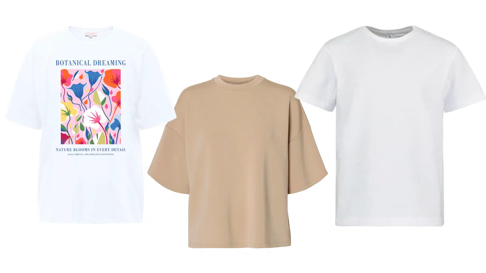 Kolme t-paitaa rivissä.