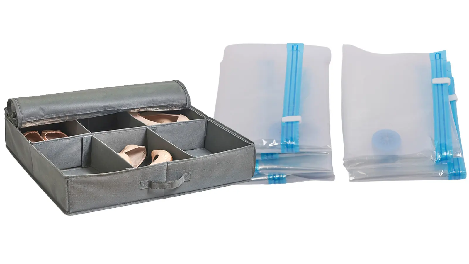 Kenkiensäilytyslaatikko ja tyhjiöpusseja