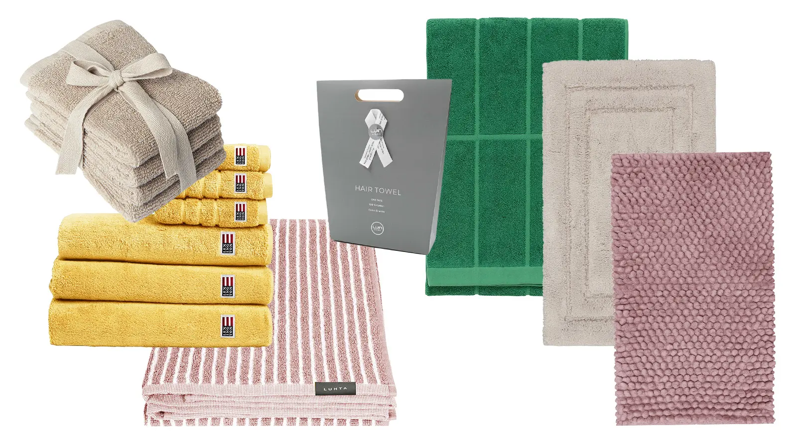 Kylpyhuoneen tekstiilejä