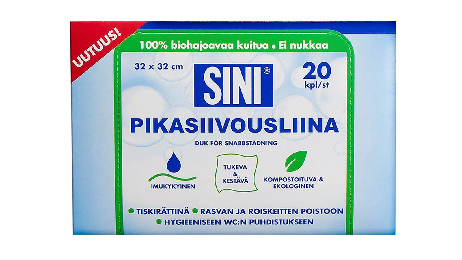 Tuotekuva Sini-pikasiivousliinojen paketista.